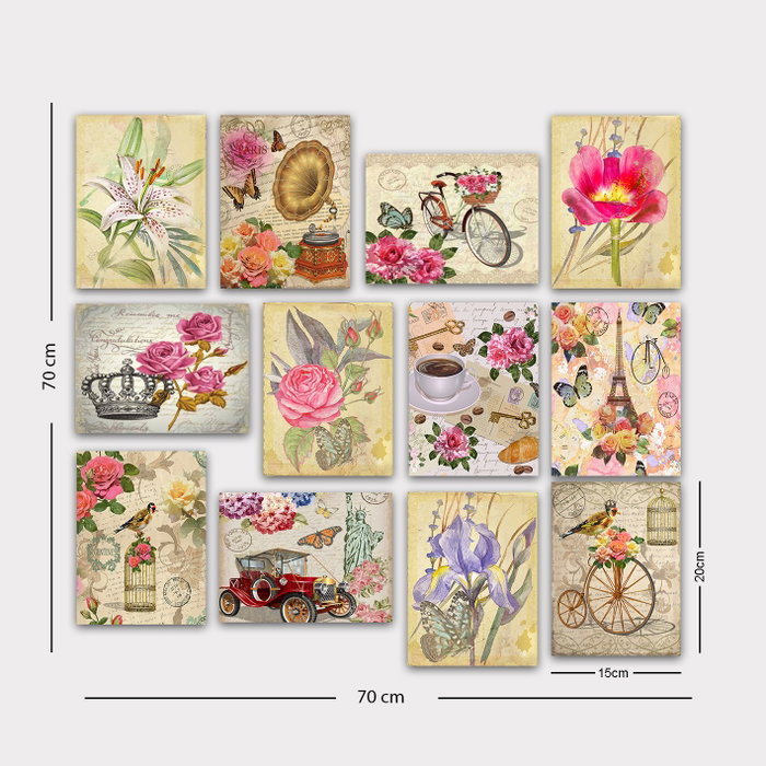 Wallity Set de 12 Cuadros Decorativos MDF Multicolor de 20 x 15 cm